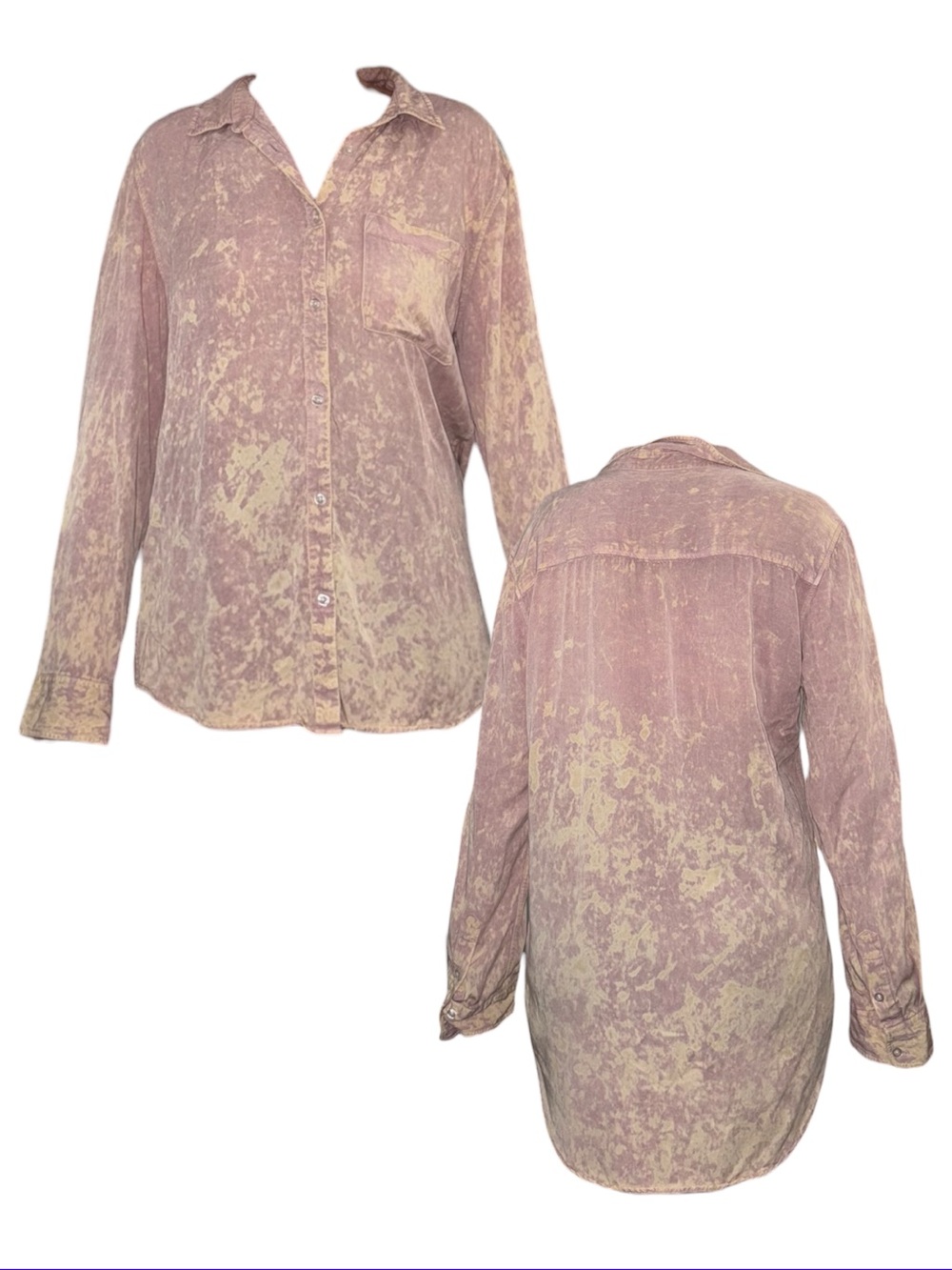 Washed Light Pink Satin Button-Down Shirt